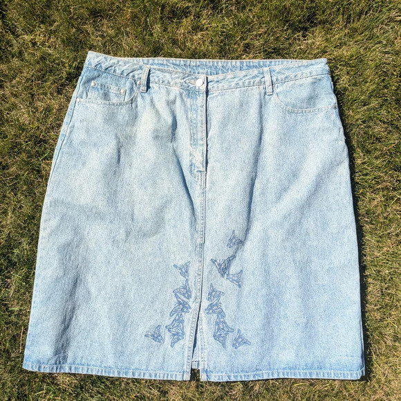 Cotton Ginny Y2K Butterfly Embroidery Denim Skirt - Picture 1 of 15